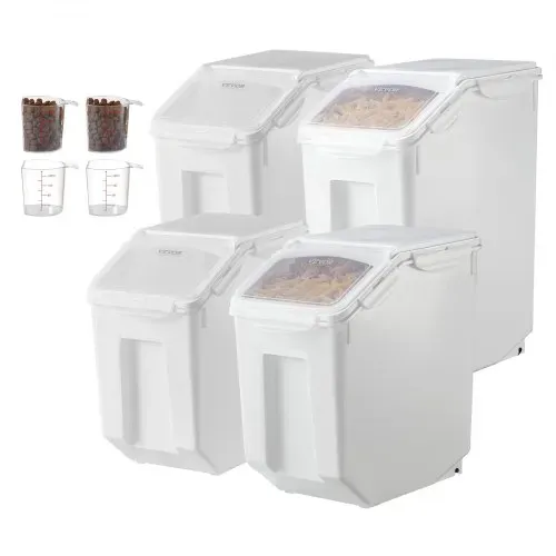 VEVOR Reis-Aufbewahrungsbehälter Vorratsdosen Hundefutterspender 4 Stk. 2 x 15 L / /20 L x 2 Behälter für Küchenzutaten Getreide Müsli, Tierfutterbehälter mit Rädern Messbecher luftdichter Deckel – Bild 8