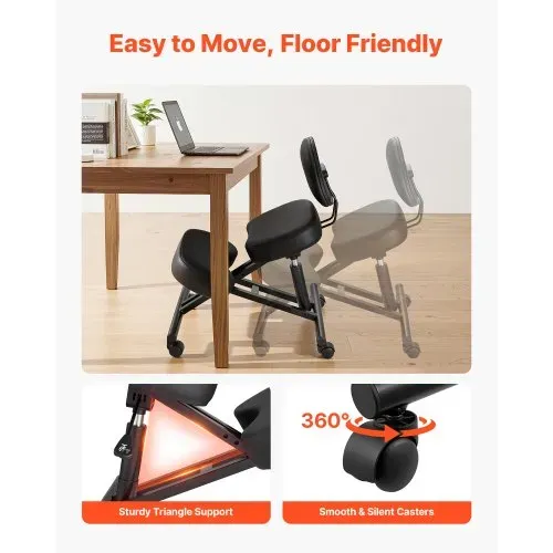 VEVOR Ergonomischer Kniestuhl mit Rollen & Rückenlehne, Höhenverstellbarer Kniehocker in X-Form mit Dicken Schaumstoffpolstern, zur Entlastung von Nacken & Rücken, für Zuhause, Büro & Meditation – Bild 5
