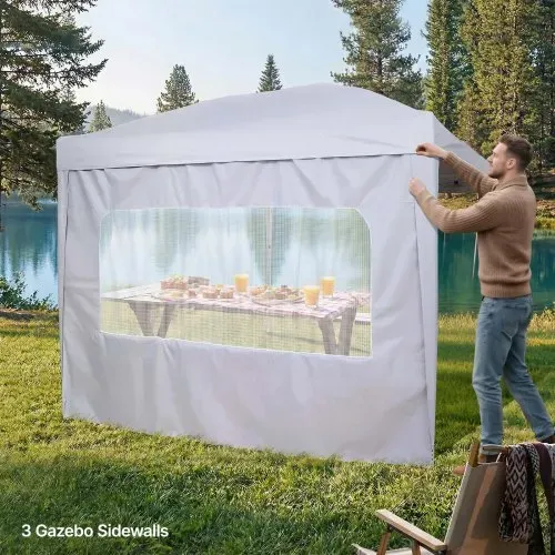 VEVOR 1x Seitenwand für Pavillon, Seitenteil für 3 x 3 m Faltpavillon, Wasserfeste Seitenplane mit Sonnenschutz PU-Beschichtung, inklusive Reißverschluss & Fenster für Outdoor-Events Marktstände, Weiß – Bild 7