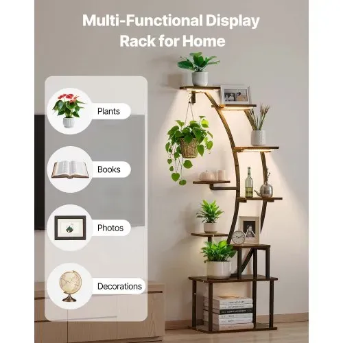 VEVOR Pflanzenständer mit Wachstumslicht, Blumentreppe mit 9 Ebenen, Blumenständer aus Metall, 3 Timer- & 10 Helligkeitsstufen, Blumenregal für die Dekoration von Wohnzimmer & Balkon, 62x28x160 cm – Bild 4