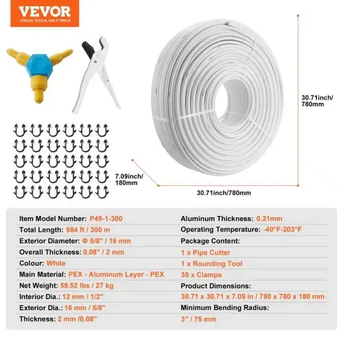 VEVOR Aluverbundrohr Aluminium Mehrschichtverbundrohr 300 m Weiß PEX-Rohr Alu-Mehrschicht-Verbundrohr MV-Rohr Mehrschichtrohr Ideal für Fußbodenheizung und Heizkörper-Anbindung Alu Verbundrohr – Bild 6