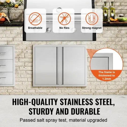 VEVOR Grill-Zugangstür, 787 x 609 mm, Doppelte Außenküchentür, Flächenbündig Montierte Edelstahltür, Vertikale Wandtür mit Versenkbaren Griffen, für Grillinsel, Grillstation, Außenschrank – Bild 2
