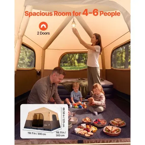 VEVOR Campingzelt 6 Personen, Aufblasbares Familienzelt mit Wiederaufladbarer Pumpe, TPU-Luftschlauch & 4 Netzfenstern, Kabinenzelt mit Tragetasche für Familien-Camping & Wandern, Beige – Bild 3