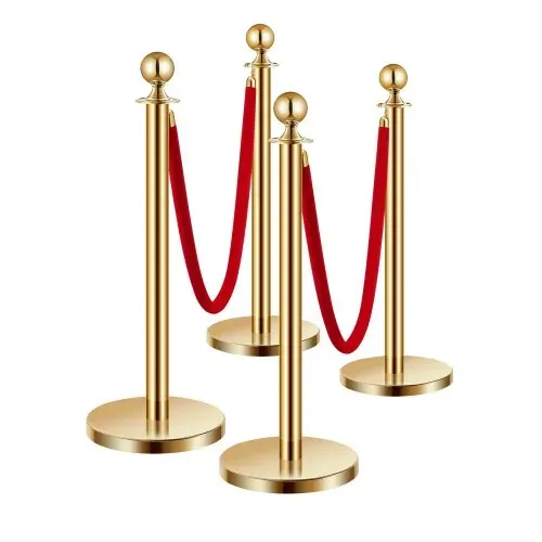VEVOR Absperrpfosten Absperrung (4 Stk.) zur Steuerung von Menschenmengen mit 2 roten Samtseilen (1,5 m lang), Absperrständer aus Edelstahl mit nachfüllbarem Sockel für Ausstellungen Golden – Bild 10