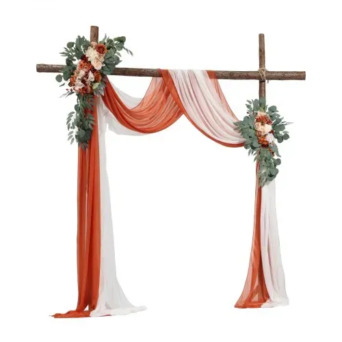 VEVOR Blumenset für Hochzeit Bogen, orangefarbene Blumen für Traubogen mit Vorhängen (4er-Set) – 2 Blumenarrangements, 2 transparente Vorhänge, für Zeremoniensträuße, Empfangshintergrunddekoration – Bild 10