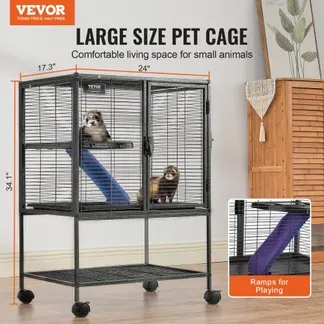 VEVOR 86,4 cm rollender Frettchenkäfig aus Metall, großer 2-stöckiger Critter Nation-Käfig, Kleintierkäfig mit Rampen und Tablett, einfach aufzubauen für Hausratten, Hamster, Meerschweinchen, Chinchillas, Eichhörnchen, Igel, Hasen VEVOR 86,4 cm rollender Frettchenkäfig aus Metall, großer 2-stöckiger Critter Nation-Käfig, Kleintierkäfig mit Rampen und Tablett, einfach aufzubauen für Hausratten, Hamster, Meerschweinchen, Chinchillas, Eichhörnchen, Igel, Hasen