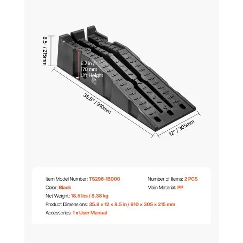 VEVOR Autorampen Auffahrrampen 2 Stk. 17 cm Hubhöhe, tragbare Auto-Servicerampen für Wartung in der Garage & Ölwechsel & Reparatur von Lkw, 1814 kg (pro Rampe) belastbar Auffahrhilfe Schwarz – Bild 6
