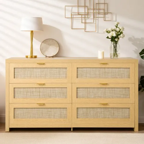 VEVOR Rattankommode Aufbewahrungsschrank mit 6 Schubladen & Metallgriffen, moderner Rattanschrank für Schlafzimmer Wohnzimmer Flur (144,5 x 45 x 79,5 cm) Kleidungsschrank Schubladenschrank VEVOR Rattankommode Aufbewahrungsschrank mit 6 Schubladen & Metallgriffen, moderner Rattanschrank für Schlafzimmer Wohnzimmer Flur (144,5 x 45 x 79,5 cm) Kleidungsschrank Schubladenschrank