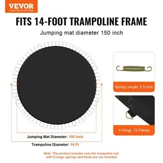 VEVOR Ersatz-Trampolinmatte Sprungmatte für 426 cm Rahmen, universelle Sprungmatte für rundes Trampolin, verstärkte UV-beständige Matte mit 72 langlebigen V-Ringen, passend für 14 cm Federlänge VEVOR Ersatz-Trampolinmatte Sprungmatte für 426 cm Rahmen, universelle Sprungmatte für rundes Trampolin, verstärkte UV-beständige Matte mit 72 langlebigen V-Ringen, passend für 14 cm Federlänge