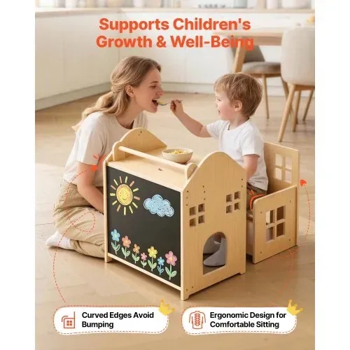 VEVOR Montessori-Tisch- & Stuhlset, Holz, 3-in-1-Kindersitzgruppe, Kindermöbel mit Abnehmbarer Kreidetafel, 0°- & 35°-Winkel, für Kleinkinder von 1-5 Jahren zum Essen, Zeichnen, Lesen & Spielen – Bild 6