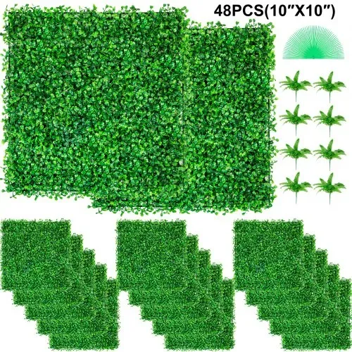 VEVOR Künstliche Pflanzenwand 48 Stk. 10 x 10 Zoll, Sichtschutz Hecke Künstlich Grün, Künstliche Buchsbaumplatte PE, Sichtschutz Kunstpflanzen 25 x 25 cm Sichtschutzhecke Wanddekoration Pflanzenwand – Bild 7