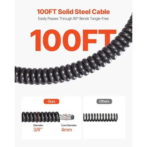 VEVOR Rohrreinigungsmaschine mit Automatischem Vorschub, 30m x 9,5mm Rohrreinigungsspirale mit Rollen, Elektr. Abflussreiniger für 5-10cm Rohre, Rohrreinigungsgerät für Abflüsse Toilette Waschbecken – Bild 3