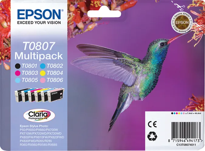 Epson Hummingbird Multipack 6 Farben T0807 Claria Photographic Ink Epson Hummingbird Multipack 6 Farben T0807 Claria Photographic Ink