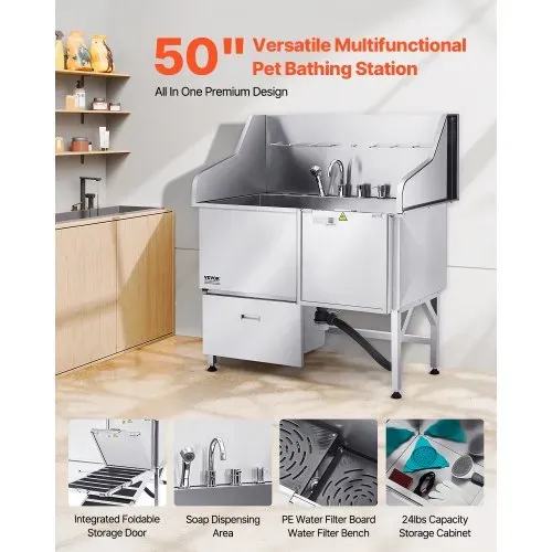 VEVOR 304 Edelstahl-Hundewaschstation, 127 cm große Pflegebadewanne mit rutschfester, flacher Rampe, Schublade, Warm- und Kaltwasserhahn, All-in-One-Badewanne für Pflegesalons, für alle Größen geeignet (rechte Tür) VEVOR 304 Edelstahl-Hundewaschstation, 127 cm große Pflegebadewanne mit rutschfester, flacher Rampe, Schublade, Warm- und Kaltwasserhahn, All-in-One-Badewanne für Pflegesalons, für alle Größen geeignet (rechte Tür)
