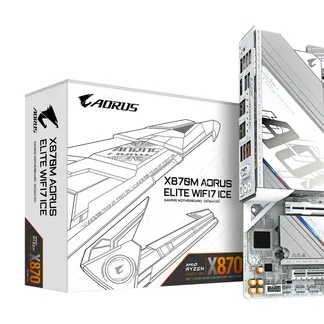 GIGABYTE X870M AORUS ELITE WIFI7 ICE Mainboard – Unterstützt AMD Ryzen 9000 CPUs, digitales 14+2+2-Phasen-VRM, bis zu 8200 Hz DDR5 (O.C), 1× PCIe 5.0 + 1× PCIe 4.0, Wi-Fi 7, 2.5-GbE-LAN, USB 4 GIGABYTE X870M AORUS ELITE WIFI7 ICE Mainboard – Unterstützt AMD Ryzen 9000 CPUs, digitales 14+2+2-Phasen-VRM, bis zu 8200 Hz DDR5 (O.C), 1× PCIe 5.0 + 1× PCIe 4.0, Wi-Fi 7, 2.5-GbE-LAN, USB 4