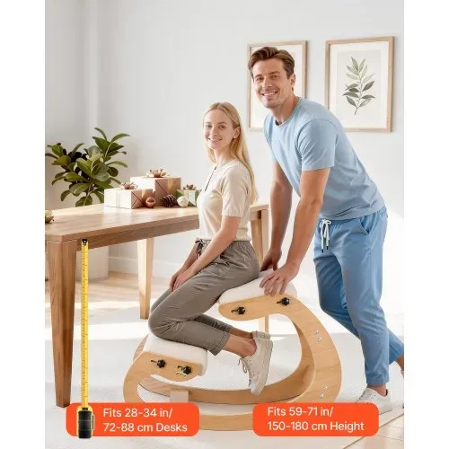 VEVOR Ergonomischer Kniehocker mit Dicken, Integrierten Schaumstoffpolstern & Massivholzrahmen, Höheneinstellbarer Kniestuhl zur Entlastung von Nacken und Rücken, Ideal für Zuhause, Büro, Beige – Bild 7