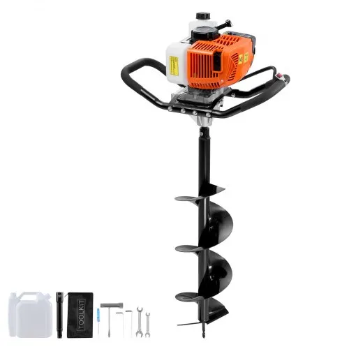 VEVOR Erdbohrer mit Benzinmotor, 63 CC, 2400 W, Benzinbohrer mit 8-Zoll-Bohrkronen und 1 Verlängerungsstange, Lochbohrer für Pfostenzäune für Ackerland, Gartenpflanzen, Orange+Schwarz VEVOR Erdbohrer mit Benzinmotor, 63 CC, 2400 W, Benzinbohrer mit 8-Zoll-Bohrkronen und 1 Verlängerungsstange, Lochbohrer für Pfostenzäune für Ackerland, Gartenpflanzen, Orange+Schwarz