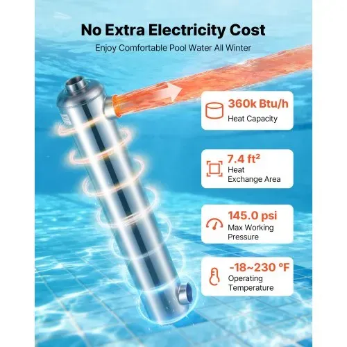 VEVOR Schwimmbad Wärmetauscher 105,5 kW, Edelstahl Schwimmbadheizer mit 30 Rohren, Pool-Wärmeüberträger mit 1,0 MPa Druck & 0,69 m² Wärmetauscherfläche, Wärmeaustauscher für Poolsystem Spa Heizung VEVOR Schwimmbad Wärmetauscher 105,5 kW, Edelstahl Schwimmbadheizer mit 30 Rohren, Pool-Wärmeüberträger mit 1,0 MPa Druck & 0,69 m² Wärmetauscherfläche, Wärmeaustauscher für Poolsystem Spa Heizung