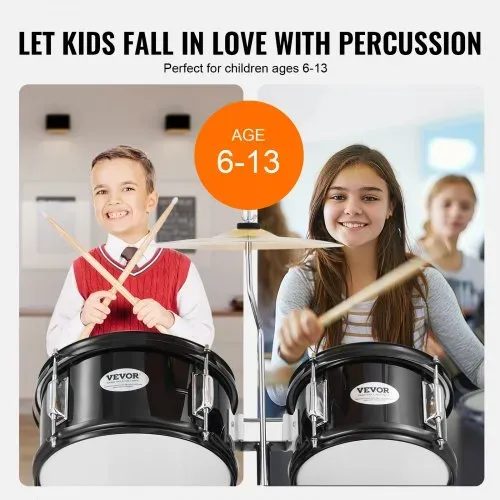 VEVOR Schlagzeugset für Kinder, 5-teilig, Anfänger-Schlagzeugset mit Bass-Toms, Snare, Standtrommel, verstellbarem Thron-Becken, Hi-Hat-Pedal und zwei Paar Drumsticks, für Kinder, schwarz – Bild 3