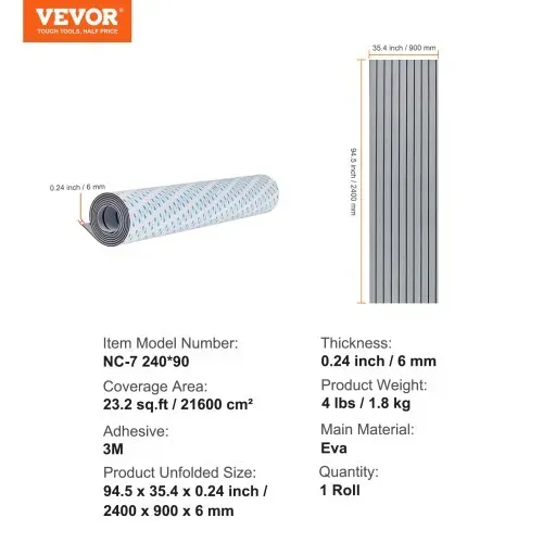 VEVOR Bootsboden, EVA-Schaum-Bootsdeck, 2400 x 900 x 6 mm, rutschfester, selbstklebender Bodenbelag, 21600 cm² großer Meeresteppich für Boote, Yachten, Pontons, Kajakdecks – Bild 6