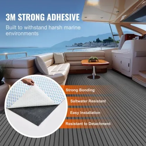 VEVOR Bootsbodenbelag, Bootsdeck aus EVA-Schaum, 2400 x 450 x 6 mm, rutschfester, selbstklebender Bodenbelag, 10800 cm² großer Marineteppich für Boote, Yachten, Pontons, Kajakdecks – Bild 2