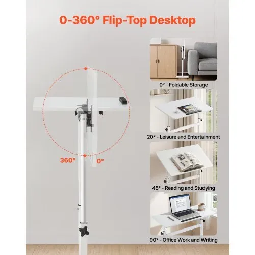 VEVOR Höhenverstellbarer Schreibtisch 810x410mm, 25kg Belastbarer Computertisch mit 360° Neigbarer Tischplatte, Bürotisch mit Haken Feststellbaren Rollen, Steh-Sitz-Tisch für Homeoffice Arbeitszimmer – Bild 3