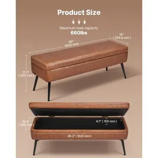 VEVOR Sitzbank Ottomane (355 x 1015 x 450 mm) aus PU-Leder mit Metallbeinen & Stauraum, gepolsterte Schuhbank mit 300 kg Tragkraft, moderne Bettbank Schlafzimmerbank für Wohnzimmer Esszimmer Braun VEVOR Sitzbank Ottomane (355 x 1015 x 450 mm) aus PU-Leder mit Metallbeinen & Stauraum, gepolsterte Schuhbank mit 300 kg Tragkraft, moderne Bettbank Schlafzimmerbank für Wohnzimmer Esszimmer Braun