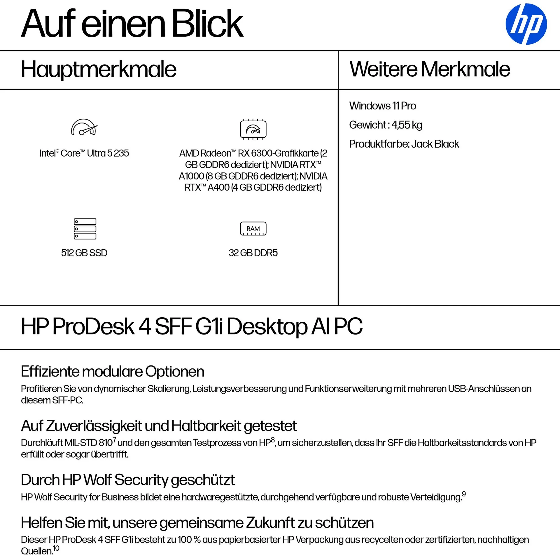 HP ProDesk 4 SFF G1i Desktop AI PC Intel Core Ultra 5 235 32 GB DDR5-SDRAM 512 GB SSD Windows 11 Pro Schwarz – Bild 3