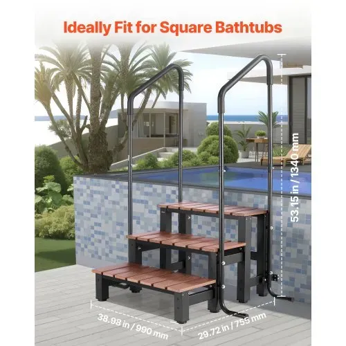 VEVOR Badewannenstufe Pooltreppe 3-stufige Wohnmobiltreppe, 640,08 mm breite Außentreppe für oberirdische/aufblasbare Pools mit 249,48 kg Tragkraft, vielseitig einsetzbar für Veranda Terrasse – Bild 4