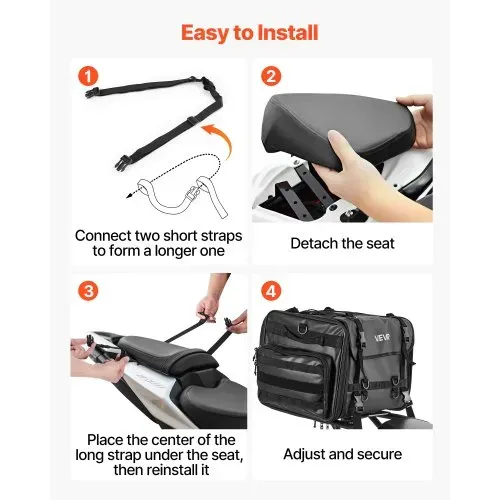 VEVOR Motorrad Hecktasche Rücksitztasche (40-60 L) mit wasserfester Regenabdeckung, Motorrad-Gepäckaufbewahrung, Gepäckträgertasche mit Schultergurt & elastischer Kordel, Motorradgepäck Schwarz – Bild 3