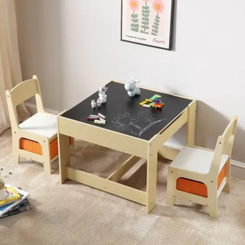 VEVOR Kindersitzgruppe Kindertisch, 2 Kinderstühle 1 Tisch Kindersitzgruppe aus P2-Grad MDF, Kindertisch-Set Stabile Kindermöbel mit doppelseitiger Tischplatte & Aufbewahrungsbox Kindermöbelset – Bild 7