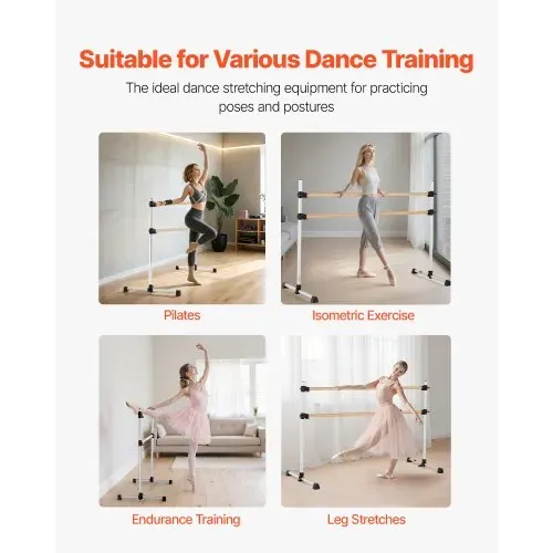 VEVOR Ballettstange Tanzstange freistehende Doppelstange, höhenverstellbare (170-1165 mm) Stretchstange aus Holz für Ballettübung, Gleichgewichtstraining, Entspannungsübungen – Bild 4