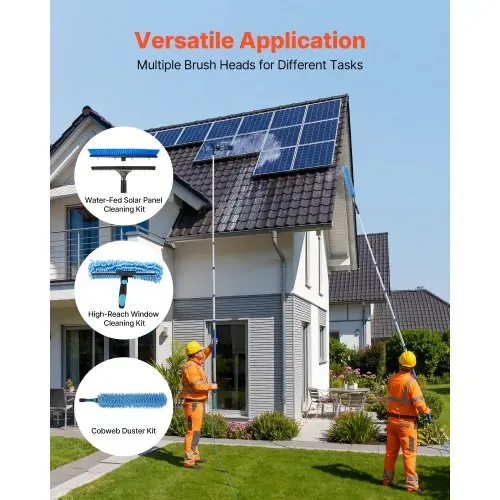 VEVOR 2-in-1 Teleskop Waschbürste für Solarpanel, Photovoltaik Reiniger Set mit 1,2-4,6m Alu-Teleskop 20m Wasseranschluss Abzieher Seifenspender, Reinigungsbürste für Solaranlage Fenster Terrassendach – Bild 2