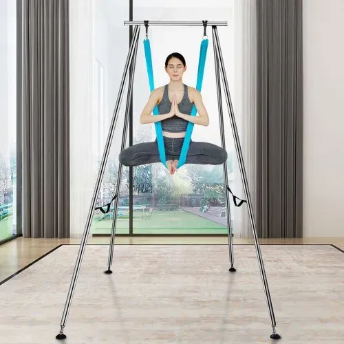 VEVOR Aerial Yoga Hängematte mit Yogarahmen 12 x 2,6 m, Blau Yoga Swing Air Fliegen, Yoga-Schaukel Hammock Swing 250 kg Max. Tragfähigkeit, inkl. Yoga-Socken & Fußpolster, Anti-Gravity-Übungen – Bild 7