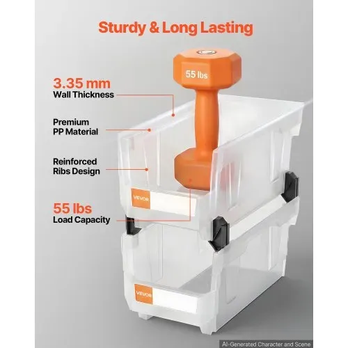 VEVOR Stapelboxen, 377 x 215 x 180 mm (6er-Pack), Sichtlagerboxen zum Organisieren & Aufbewahren, Sichtlagerkasten für Schränken, Garagen, Kleinteilen, Bürobedarf & anderem Zubehör, transparent – Bild 5