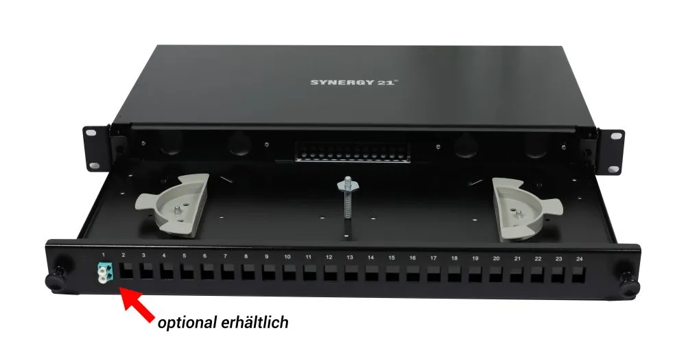 LWL-Patchpanel für 24xLC-Duplex-Buchsen, 19"/1HE, ohne LC-Kupplungen, Schwarz, Synergy 21, – Bild 3