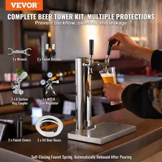 VEVOR Kegerator-Turm-Kit, Bier-Umrüstsatz mit zwei Zapfhähnen, Bier-Turmspender aus Edelstahl mit Doppelmessgerät W21.8-Regler und A-System-Fasskupplung, Bier-Tropfschale für Partys zu Hause VEVOR Kegerator-Turm-Kit, Bier-Umrüstsatz mit zwei Zapfhähnen, Bier-Turmspender aus Edelstahl mit Doppelmessgerät W21.8-Regler und A-System-Fasskupplung, Bier-Tropfschale für Partys zu Hause