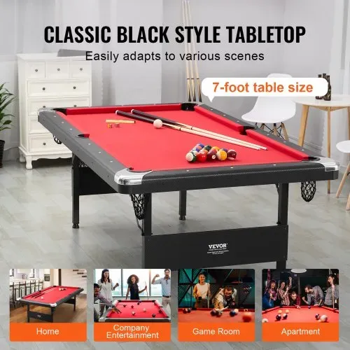 VEVOR Billardtisch, 2,13 m Pooltisch, Zusammenklappbarer Platzsparender Tisch, Billardtisch-Set inkl. Bällen, Queues, Kreide, Schwarz, Perfekt für Familienspielzimmer für Kinder und Erwachsene – Bild 5