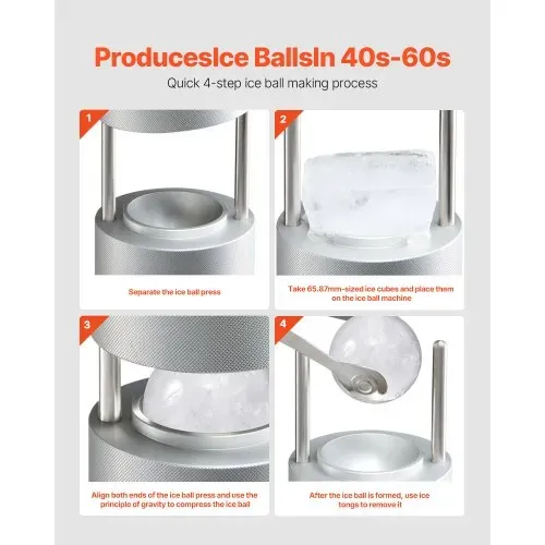 VEVOR Eispresse Eiskugelformer Set 53 mm Eiskugel aus Luftfahrt-Aluminium mit Zange & Abtropfschale, Eisblockform Eisballmaker für Whisky Cocktail Bourbon Scotch auf Partys & im Urlaub – Bild 2