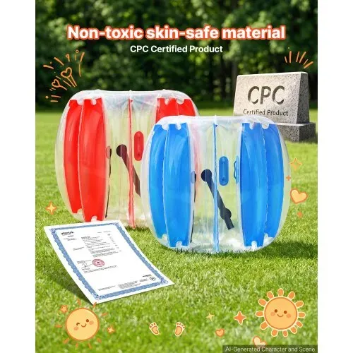VEVOR 2 x Aufblasbare Bumper Sumo Bälle 1,2 m für Jugendliche Rot Blau für Garten, Camping, Picknick, Rasen und Outdoor, 0,5 mm Starkes PVC, Heißverschweißte Griffe & Stabil Sitzende Schultergurte – Bild 4