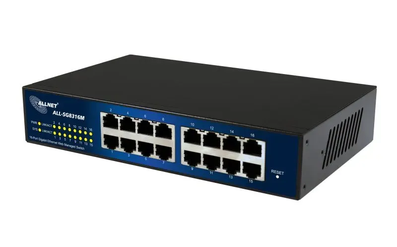 ALLNET Switch smart managed 16 Port Gigabit / 16x LAN / Lüfterlos / 19″ & 10″/ „ALL-SG8316M“ ALLNET Switch smart managed 16 Port Gigabit / 16x LAN / Lüfterlos / 19″ & 10″/ „ALL-SG8316M“