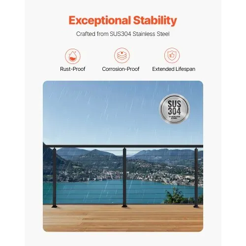 VEVOR 4er-Set Kabelgeländerpfosten, 106,7x3x5cm Deckgeländerpfosten mit horizontalen & vorgebohrten Löchern, SUS304, mit horizontaler & gebogener Halterung, Schwarz, 4JZLGZXHS106REP67001V0 – Bild 2