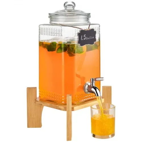 VEVOR Getränkespender, 5,5 L Getränkespender für Partys, Saftspender aus Glas mit Ständer, Zapfhahn aus Edelstahl, Eistee-Limonadensaft-Wasserspender, für Restaurants, Hotels, Partys – Bild 8