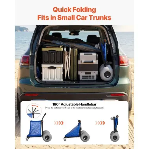 VEVOR Strandwagen mit Ballonreifen (12 Zoll), Faltbarer Strandtrolley mit 180° Verstellbarem Griff Pumpe und Aluminiumrahmen, Handwagen (75 kg Belastbar), Strandkarre Ideal für Camping Angeln Garten – Bild 5