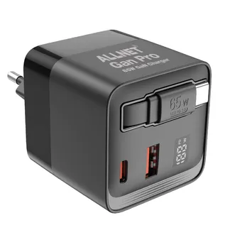 ALLNET Ersatznetzteil QC USB-C PD GaN Netzteil Power Supply 65 Watt 1x USB Typ-A QC, 1x USB Typ-C/ 1x USB Typ-C ausziehbar **EU PLUG** schwarz ALLNET Ersatznetzteil QC USB-C PD GaN Netzteil Power Supply 65 Watt 1x USB Typ-A QC, 1x USB Typ-C/ 1x USB Typ-C ausziehbar **EU PLUG** schwarz