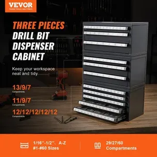 VEVOR Bohrer-Spenderschrank, 3-teilig, drei Schubladen für 1,6 mm bis 12,7 mm und Buchstabengrößen A bis Z, Bohrer-Organizer mit fünf Schubladen für Drahtstärken Nr. 1 bis Nr. 60, Stapelbarer Schrank VEVOR Bohrer-Spenderschrank, 3-teilig, drei Schubladen für 1,6 mm bis 12,7 mm und Buchstabengrößen A bis Z, Bohrer-Organizer mit fünf Schubladen für Drahtstärken Nr. 1 bis Nr. 60, Stapelbarer Schrank