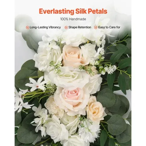 VEVOR Blumenset für Hochzeit Bogen, weiße Blumen für Traubogen mit Vorhängen (4er-Set) – 2 Blumenarrangements, 2 transparente Vorhänge, für Zeremoniensträuße, Empfangshintergrunddekoration – Bild 3