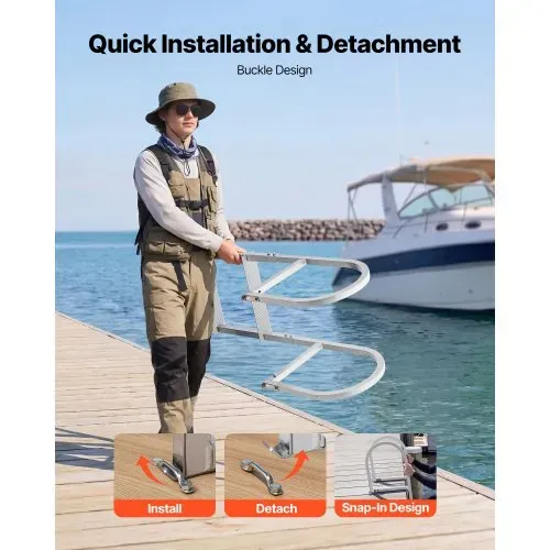 VEVOR Dockleiter 3 abnehmbare Stufen 227 kg Tragkraft, Ponton-Bootsleiter aus Aluminiumlegierung mit 8 cm breiter Stufe und rutschfester Gummimatte, für das Einsteigen in Schiffe/Seen/Schwimmbäder – Bild 5