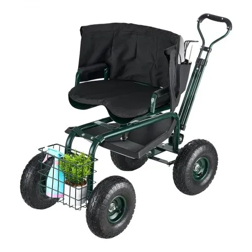 VEVOR Mobiler Gartensitz 810x480x690/770 mm, Gartenrollsitz mit höhenverstellbarer & um 360° drehbarer Sitzfläche, Tragkraft 180 kg, Rückenlehne & Werkzeugaufbewahrung, für Garten, Hof, Terrasse – Bild 9