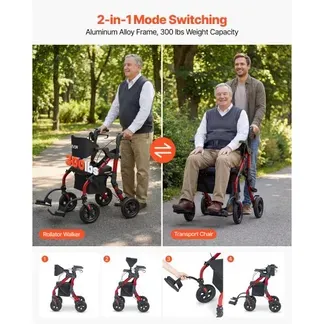 VEVOR 2-in-1 Rollator Faltbar mit Sitz, Leichter Gehwagen mit Reifen, Gehhilfe bis 136 kg mit Rückenlehne Tasche Gehstockhalter, Höhenverstellbare Laufhilfe mit Feststellfunktion für Senioren, Rot VEVOR 2-in-1 Rollator Faltbar mit Sitz, Leichter Gehwagen mit Reifen, Gehhilfe bis 136 kg mit Rückenlehne Tasche Gehstockhalter, Höhenverstellbare Laufhilfe mit Feststellfunktion für Senioren, Rot